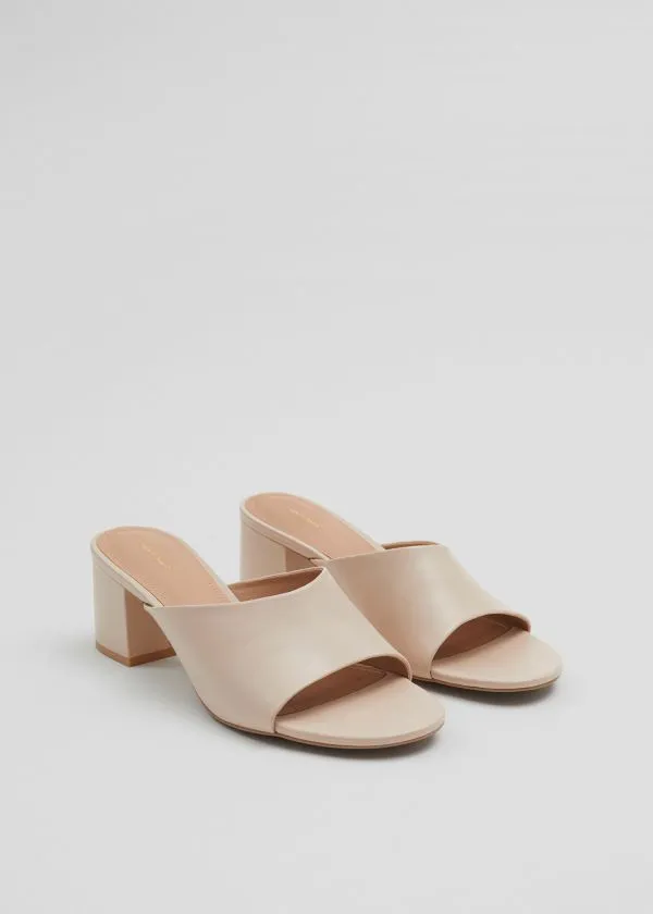 and Other Stories Classic Leather Mules Beige Women Sandals