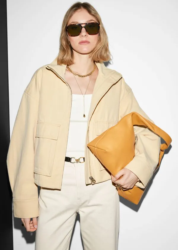 and Other Stories Classic Leather Tote Bag Yellow Women Tote Bags