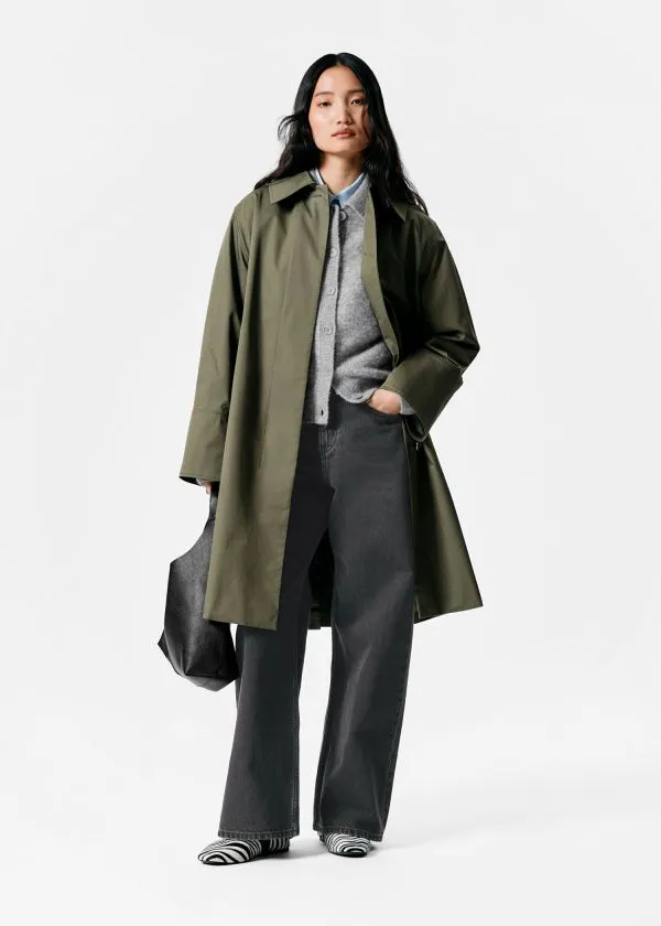 and Other Stories Collared Car Coat Khaki Green Women Jackets and Coats