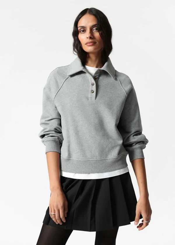 and Other Stories Collared Polo Sweatshirt Grey Women Tops and Tshirts