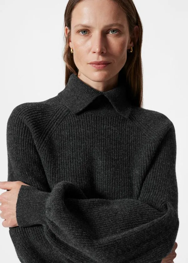 and Other Stories Collared PuffSleeve Jumper Black Women Knitwear