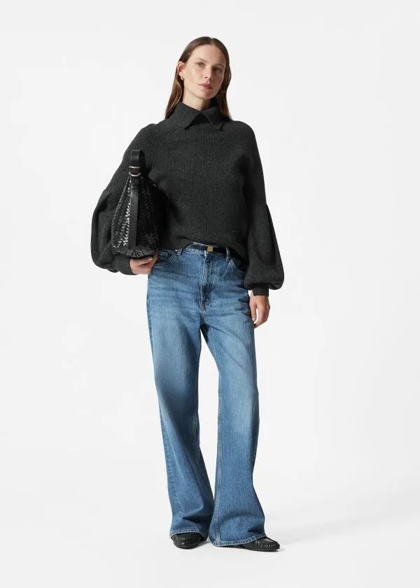 and Other Stories Collared PuffSleeve Jumper Black Women Knitwear