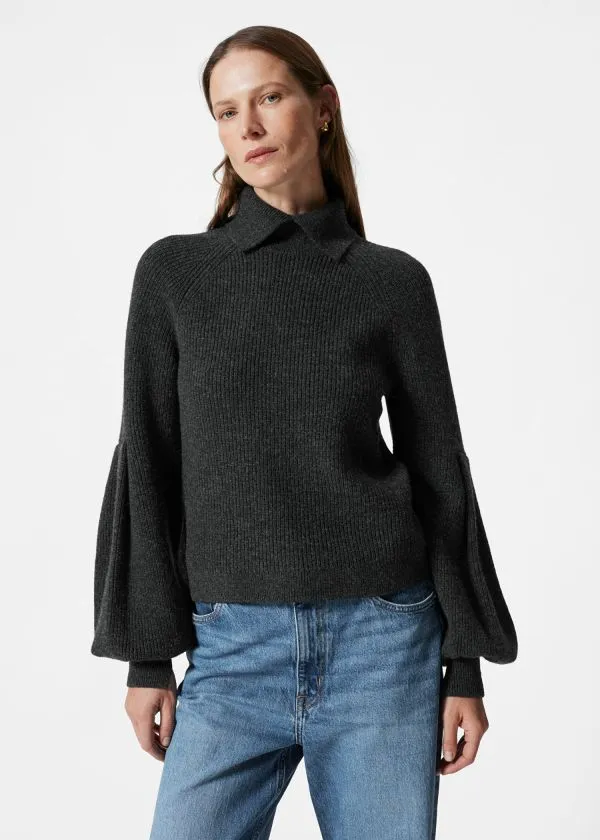 and Other Stories Collared PuffSleeve Jumper Black Women Knitwear