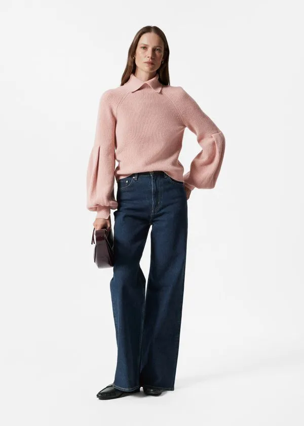 and Other Stories Collared PuffSleeve Jumper Dusty Pink Women Knitwear