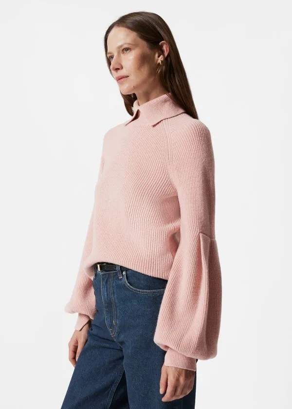 and Other Stories Collared PuffSleeve Jumper Dusty Pink Women Knitwear