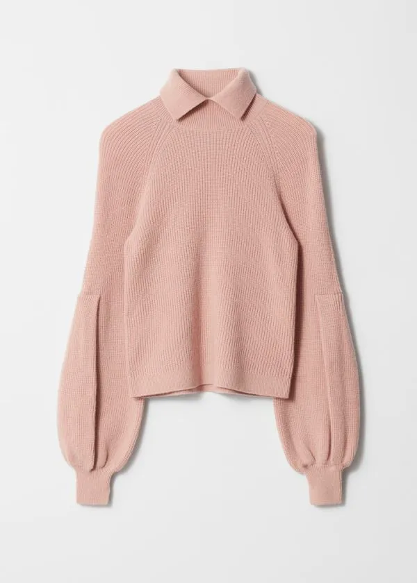 and Other Stories Collared PuffSleeve Jumper Dusty Pink Women Knitwear