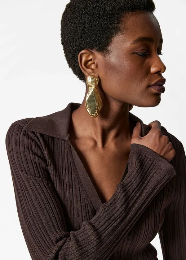 and Other Stories Collared RibKnit Cardigan Dark Brown Women Knitwear