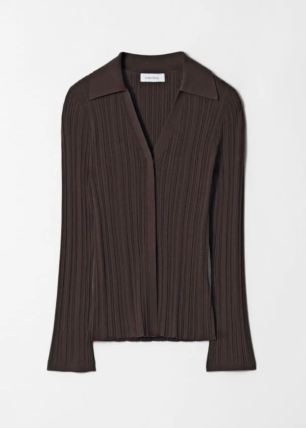 and Other Stories Collared RibKnit Cardigan Dark Brown Women Knitwear