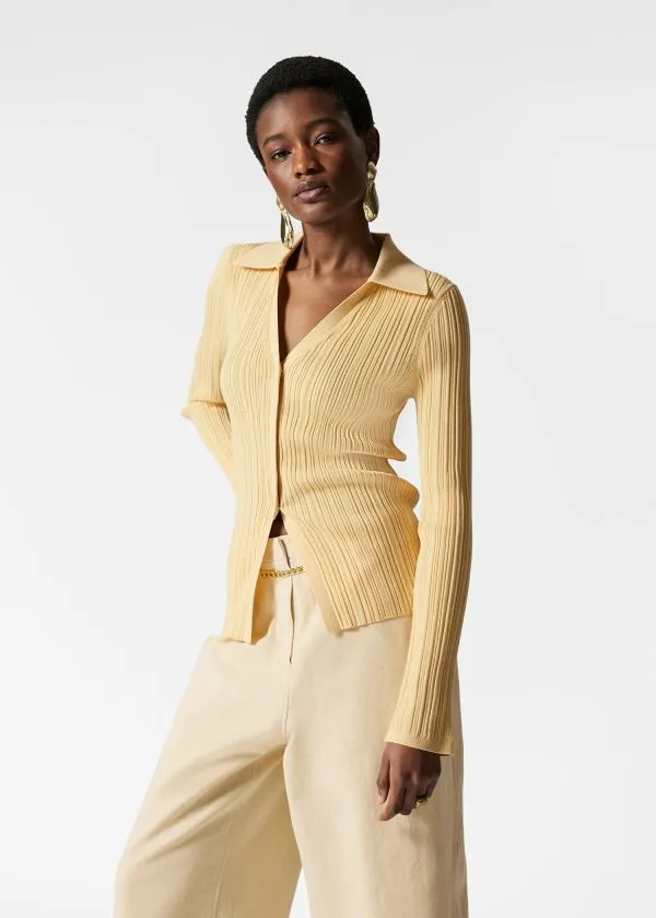 and Other Stories Collared RibKnit Cardigan Yellow Women Knitwear