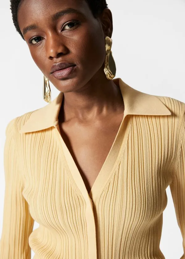 and Other Stories Collared RibKnit Cardigan Yellow Women Knitwear