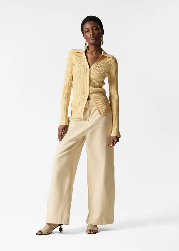 and Other Stories Collared RibKnit Cardigan Yellow Women Knitwear