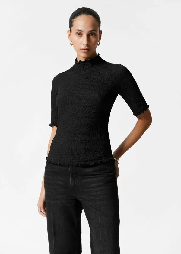 and Other Stories Crinkled LettuceEdge Top Black Women Tops and Tshirts