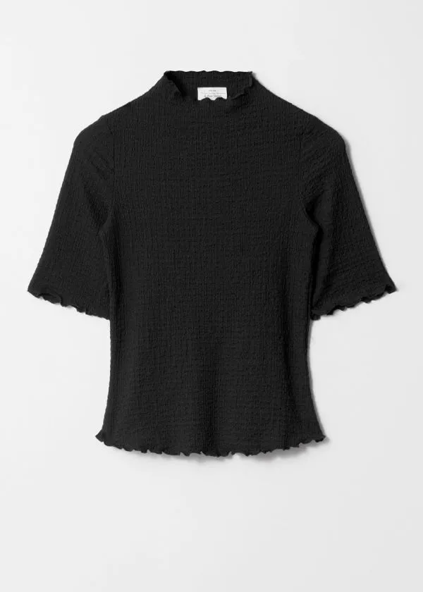 and Other Stories Crinkled LettuceEdge Top Black Women Tops and Tshirts