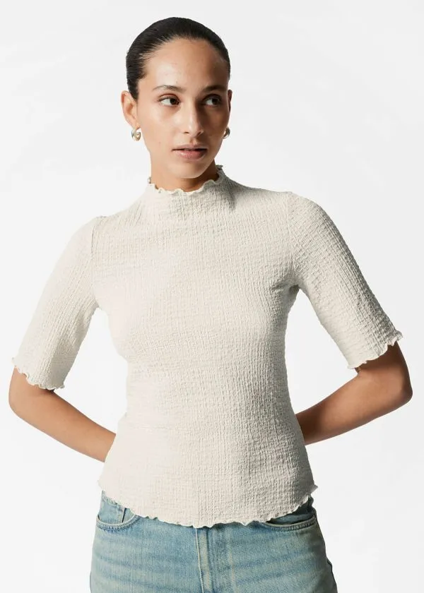and Other Stories Crinkled LettuceEdge Top Ivory Women Tops and Tshirts