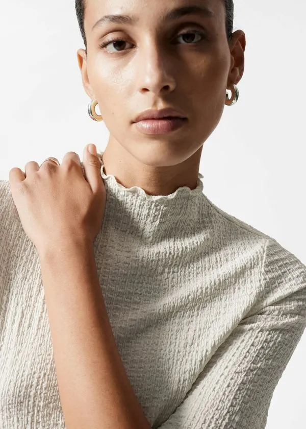 and Other Stories Crinkled LettuceEdge Top Ivory Women Tops and Tshirts