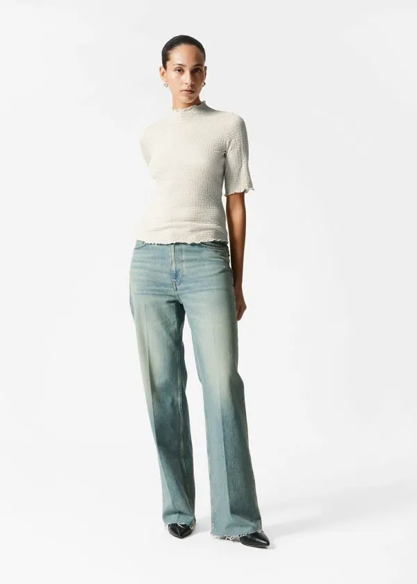 and Other Stories Crinkled LettuceEdge Top Ivory Women Tops and Tshirts
