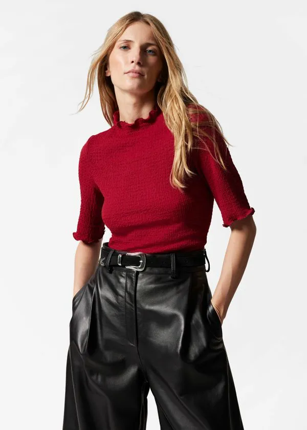 and Other Stories Crinkled LettuceEdge Top Red Women Tops and Tshirts