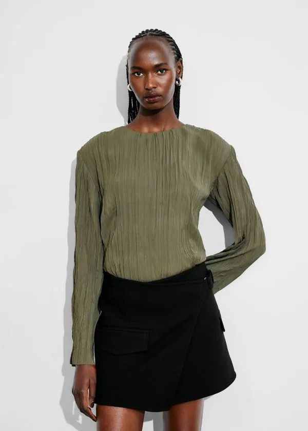 and Other Stories Crinkled Top Khaki Women Tops and Tshirts
