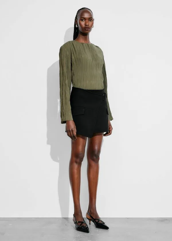 and Other Stories Crinkled Top Khaki Women Tops and Tshirts