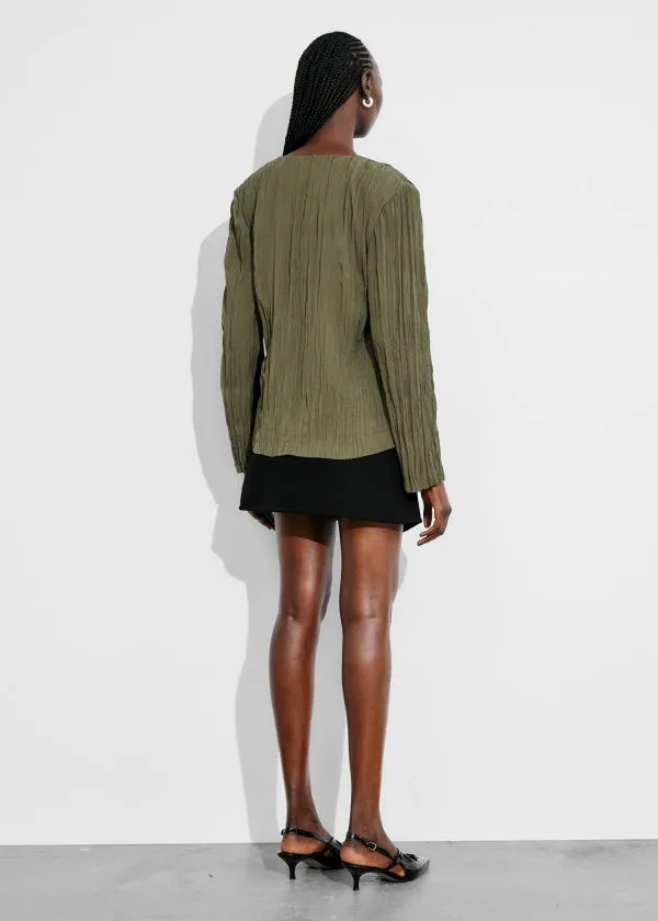 and Other Stories Crinkled Top Khaki Women Tops and Tshirts