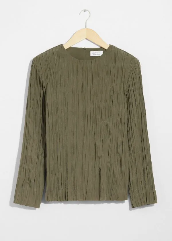 and Other Stories Crinkled Top Khaki Women Tops and Tshirts