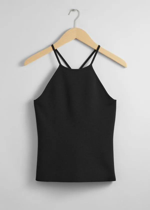 and Other Stories CrissCross Halterneck Top Black Women Knitwear