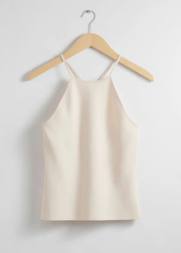 and Other Stories CrissCross Halterneck Top Cream Women Knitwear