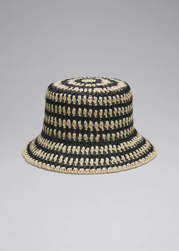 and Other Stories Crochet Straw Hat Blackandbeige Women Headwear