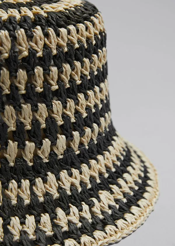 and Other Stories Crochet Straw Hat Blackandbeige Women Headwear and Other Stories Crochet Straw Hat Blackandbeige Women Headwear