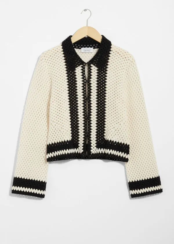 and Other Stories Crocheted Cardigan Creamandblack Women Knitwear