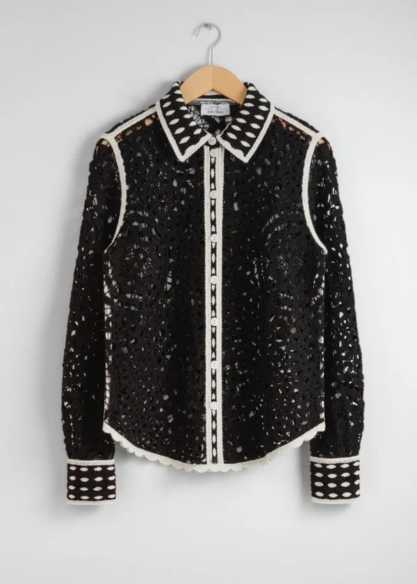 and Other Stories Crocheted Shirt Black Women Sets and Suits