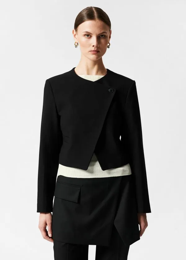 and Other Stories Cropped Collarless Blazer Black Women Jackets and Coats