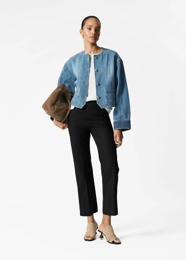 and Other Stories Cropped Denim Jacket Mid Blue Women Jackets and Coats