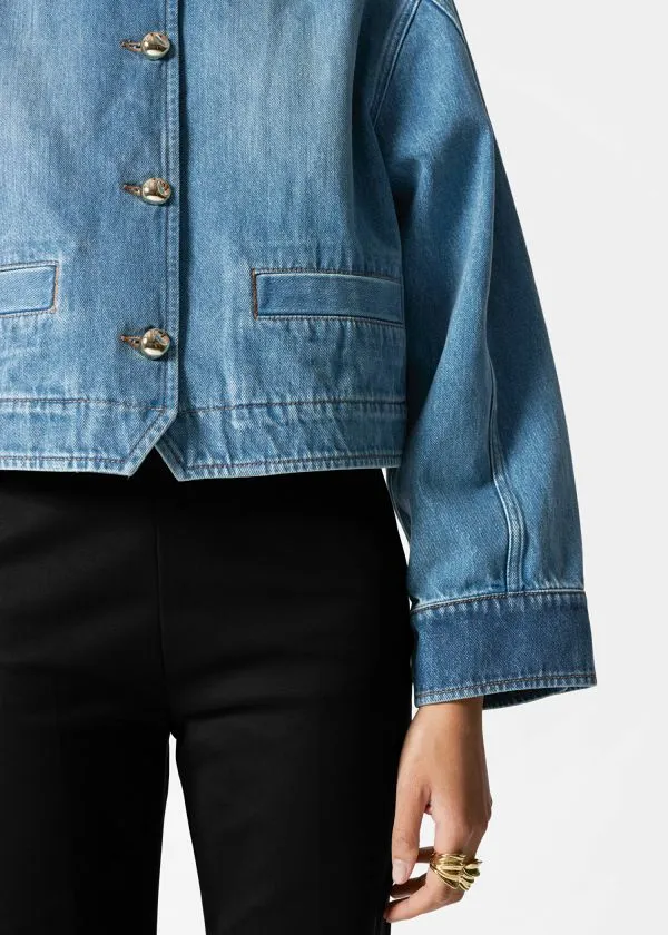 and Other Stories Cropped Denim Jacket Mid Blue Women Jackets and Coats