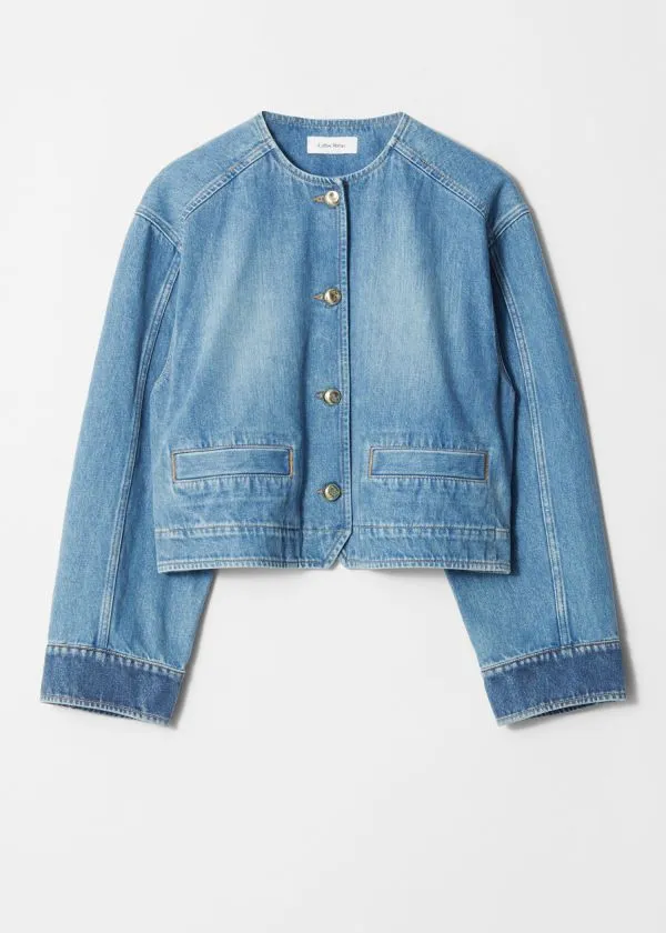 and Other Stories Cropped Denim Jacket Mid Blue Women Jackets and Coats
