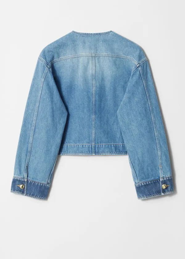 and Other Stories Cropped Denim Jacket Mid Blue Women Jackets and Coats