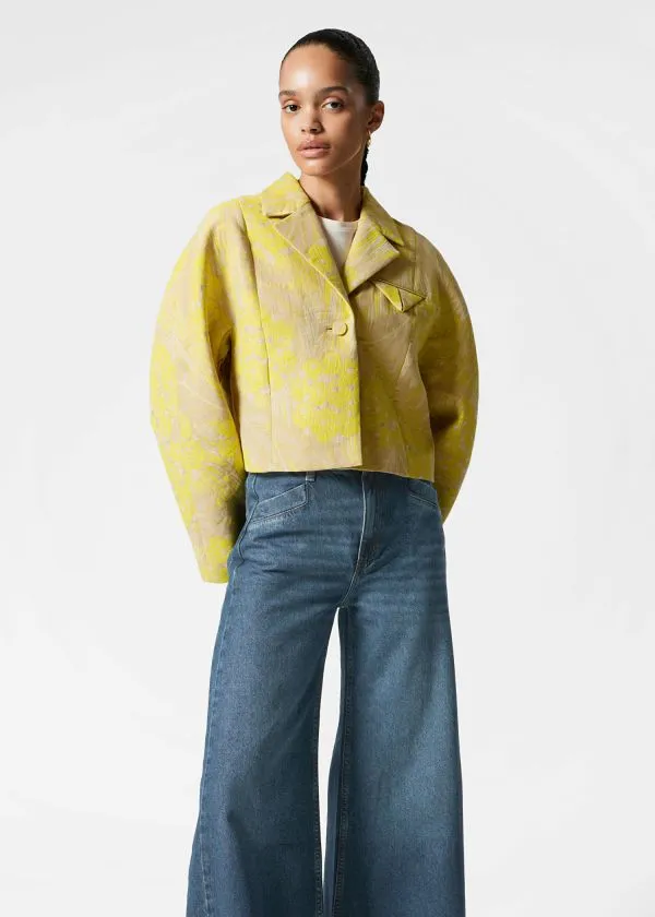 and Other Stories Cropped Jacquard Jacket Yellow Women Jackets and Coats