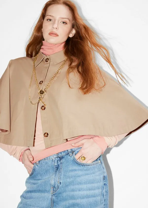 and Other Stories Cropped Trench Cape Beige Women Scarves