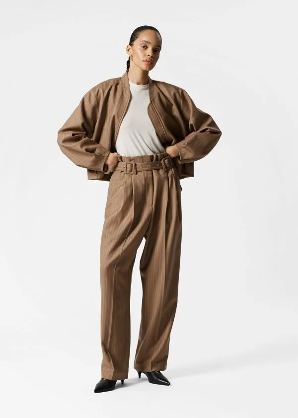 and Other Stories Cropped Wool Jacket Beige Pinstripe Women Jackets and Coats