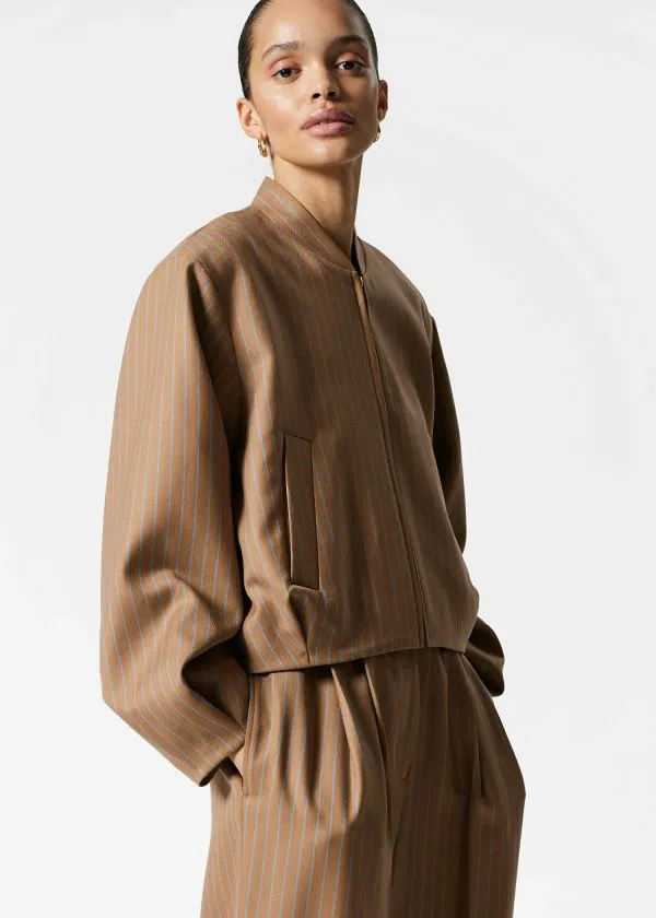 and Other Stories Cropped Wool Jacket Beige Pinstripe Women Jackets and Coats