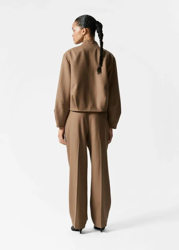 and Other Stories Cropped Wool Jacket Beige Pinstripe Women Jackets and Coats