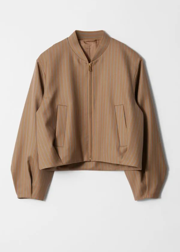 and Other Stories Cropped Wool Jacket Beige Pinstripe Women Jackets and Coats