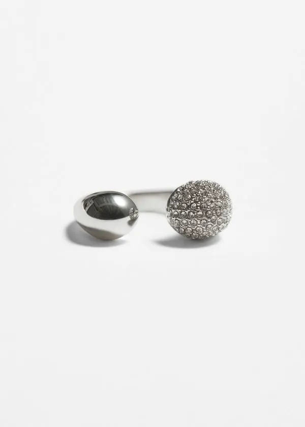 and Other Stories Crystal Encrusted Open Ring Silver Women Rings