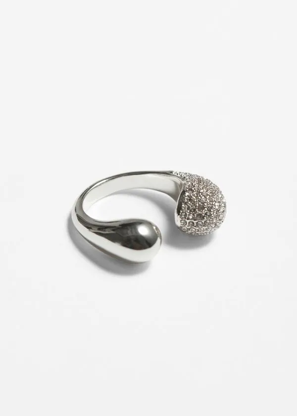 and Other Stories Crystal Encrusted Open Ring Silver Women Rings
