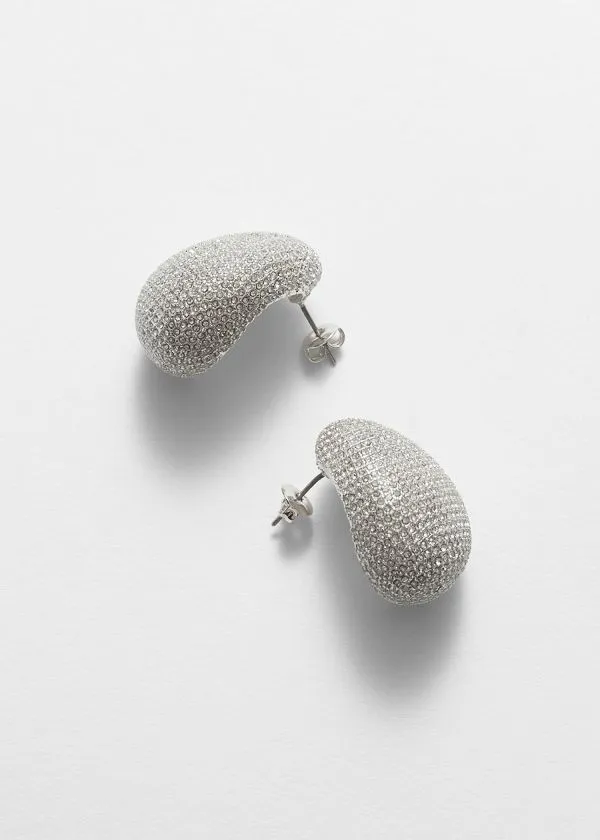 and Other Stories Curved Crystal Earrings Silver Women Earrings