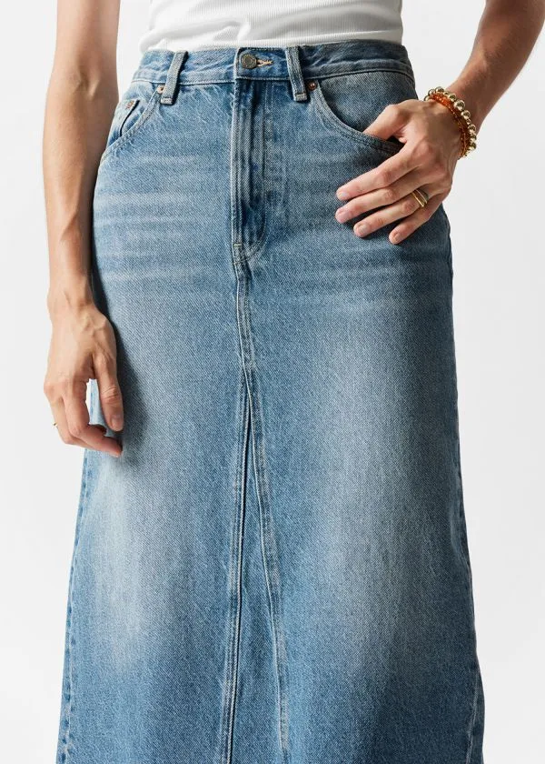 and Other Stories Denim Midi Skirt Mid Blue Women Skirts