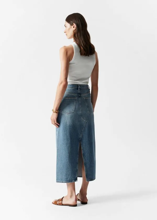 and Other Stories Denim Midi Skirt Mid Blue Women Skirts