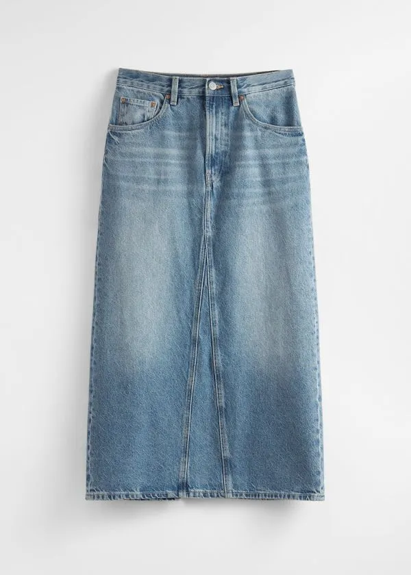 and Other Stories Denim Midi Skirt Mid Blue Women Skirts