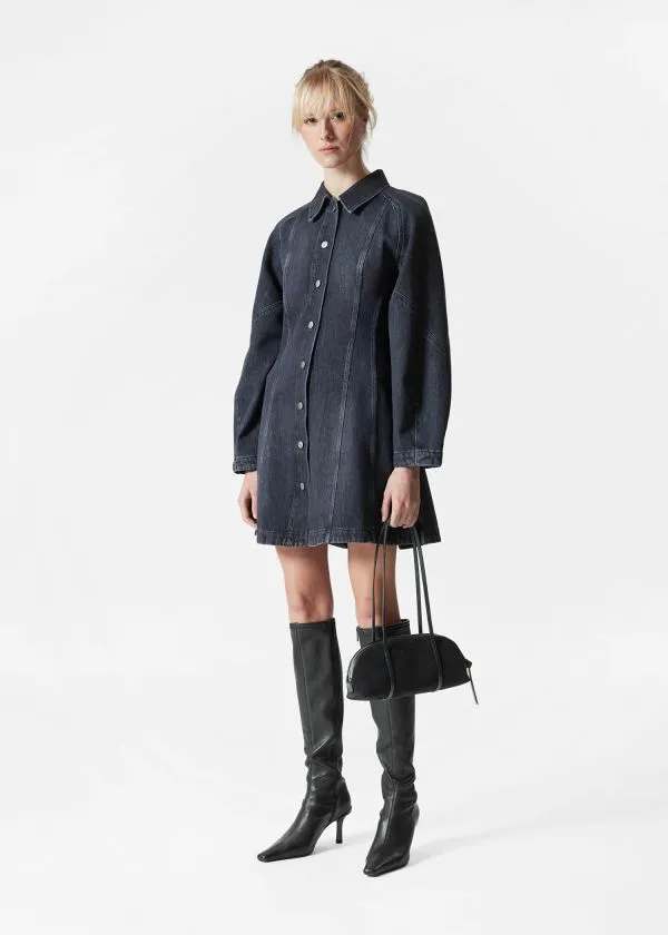 and Other Stories Denim Shirt Mini Dress Black Women Dresses