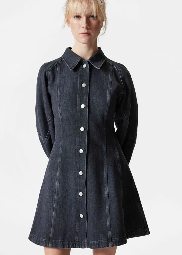 and Other Stories Denim Shirt Mini Dress Black Women Dresses